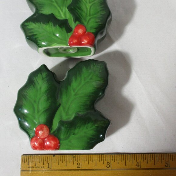 Holly Berry Leaf Christmas Holiday S & P Salt and Pepper Shakers - Picture 2 of 13